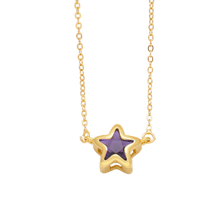 Copper Simple Style Star Plating Inlay Zircon Pendant Necklace