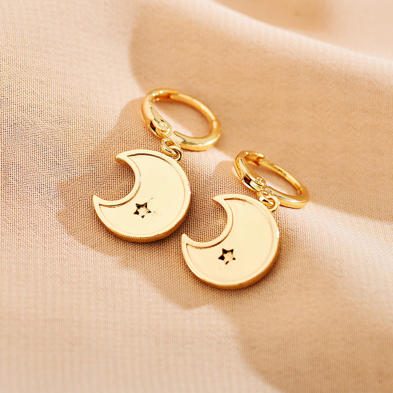 1 Pair Elegant Luxurious Star Moon Heart Shape Enamel Inlay Copper Zircon 18K Gold Plated Drop Earrings