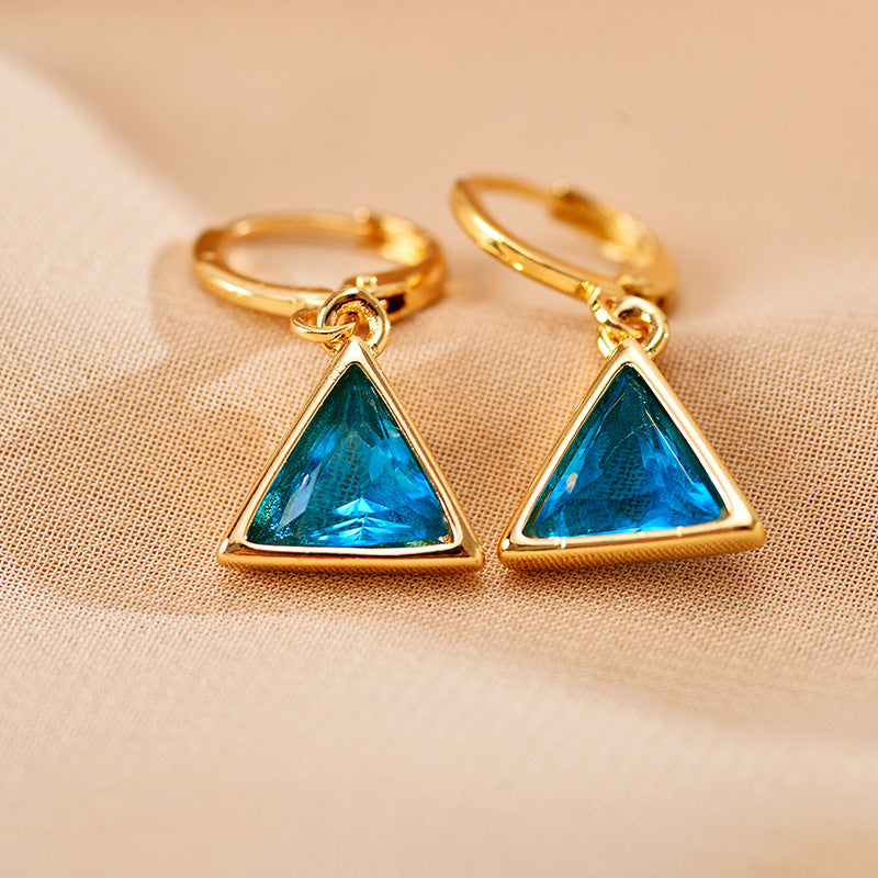 1 Pair Casual Elegant Simple Style Triangle Inlay Copper Zircon 18K Gold Plated Drop Earrings