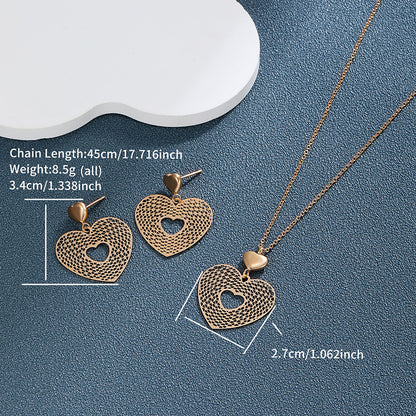 Stainless Steel 18K Gold Plated Retro XUPING Simple Style Heart Shape Hollow Out Jewelry Set