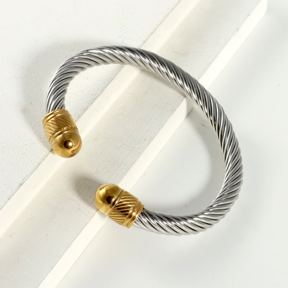 Stainless Steel Titanium Steel 18K Gold Plated Classic Style Color Block Spiral Stripe Bangle