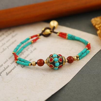 Retro Geometric Flower Alloy Natural Stone Unisex Nepal Bracelets