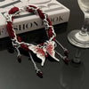 Sweet Cool Style Butterfly Imitation Pearl Alloy Plush Enamel Inlay Artificial Diamond Women's Necklace