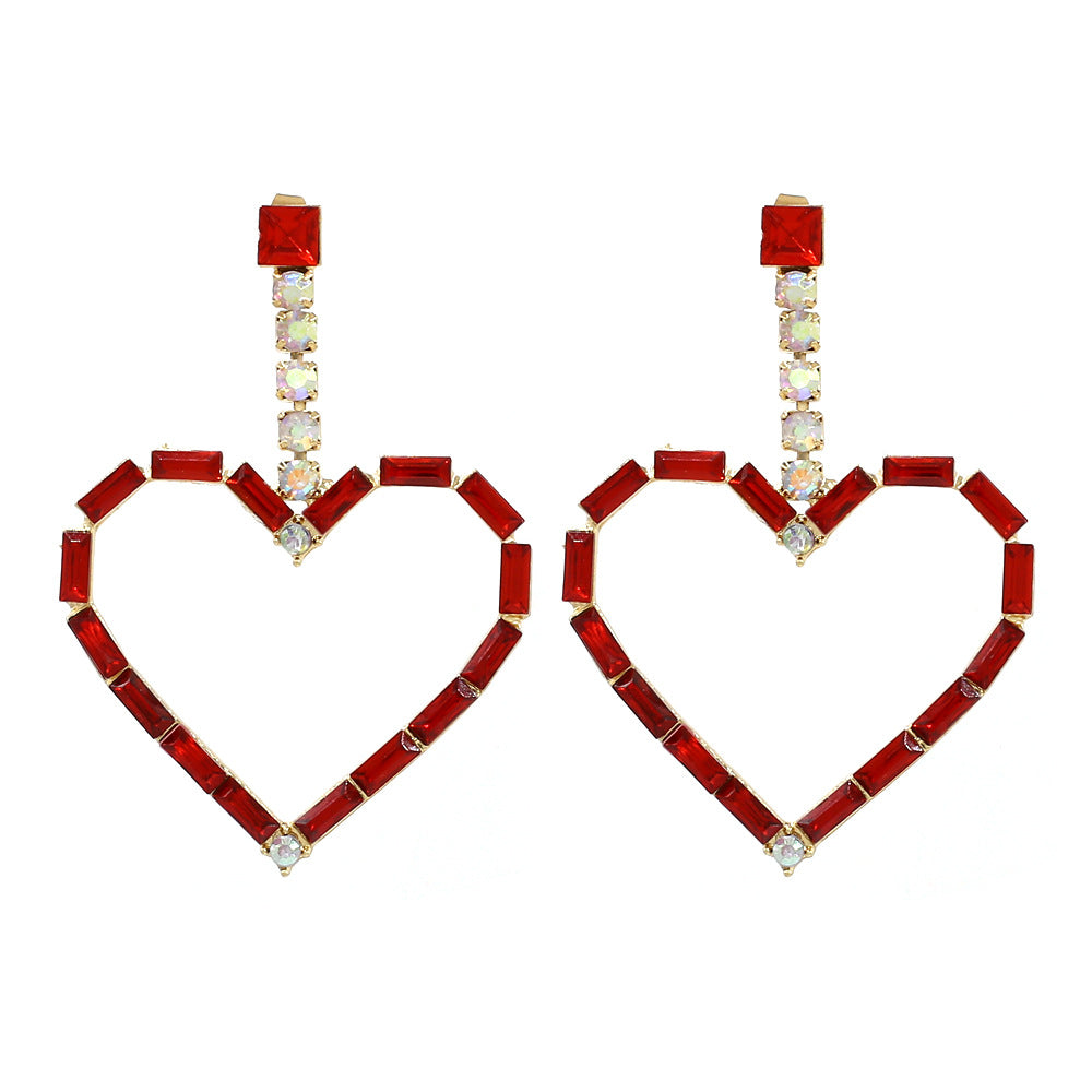 1 Pair Glam Shiny Heart Shape Plating Inlay Metal Rhinestones Drop Earrings