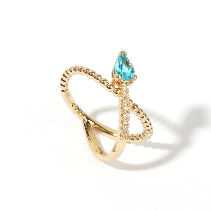 Wholesale Romantic Sweet Shiny Water Droplets Arrow Copper Inlay Gold Plated Zircon Rings