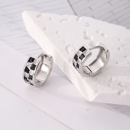 1 Pair Elegant Glam Luxurious Cross Eye Checkered Handmade Inlay Metal Copper Zircon Silver Plated Hoop Earrings Earrings