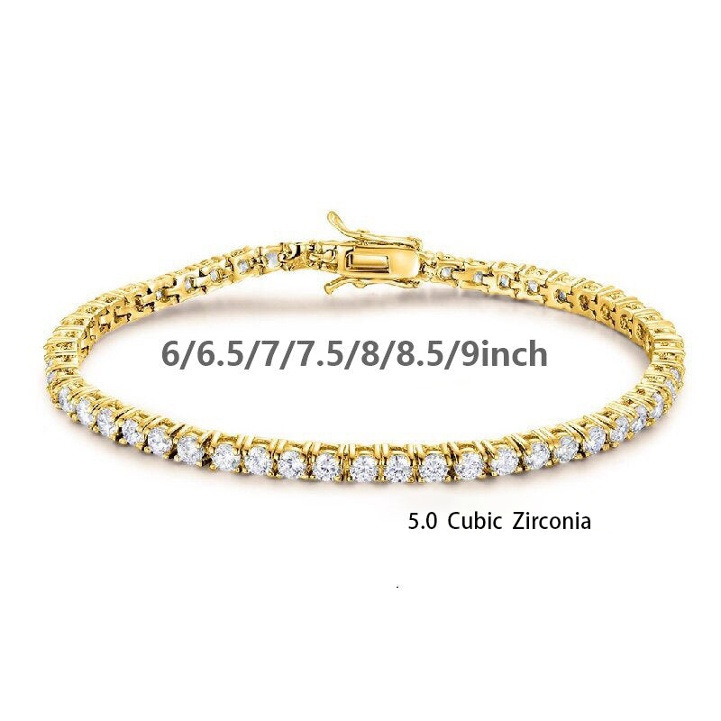 Copper 18K Gold Plated Glam Wedding Romantic Solid Color Chain Inlay Zircon Tennis Bracelet