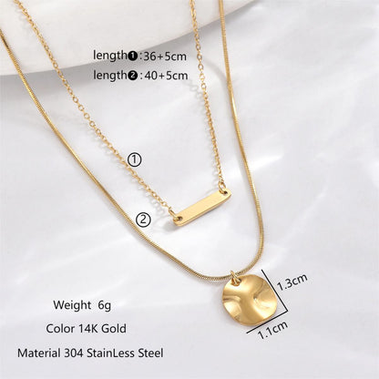 Stainless Steel 14K Gold Plated Elegant Romantic Classic Style Round Water Droplets Heart Shape Hollow Out Inlay Zircon Double Layer Necklaces Pendant Necklace