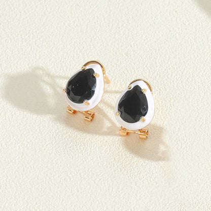 1 Pair Vintage Style Simple Style Commute Round Water Droplets Enamel Inlay Copper Acrylic Pearl Zircon 14K Gold Plated Ear Studs