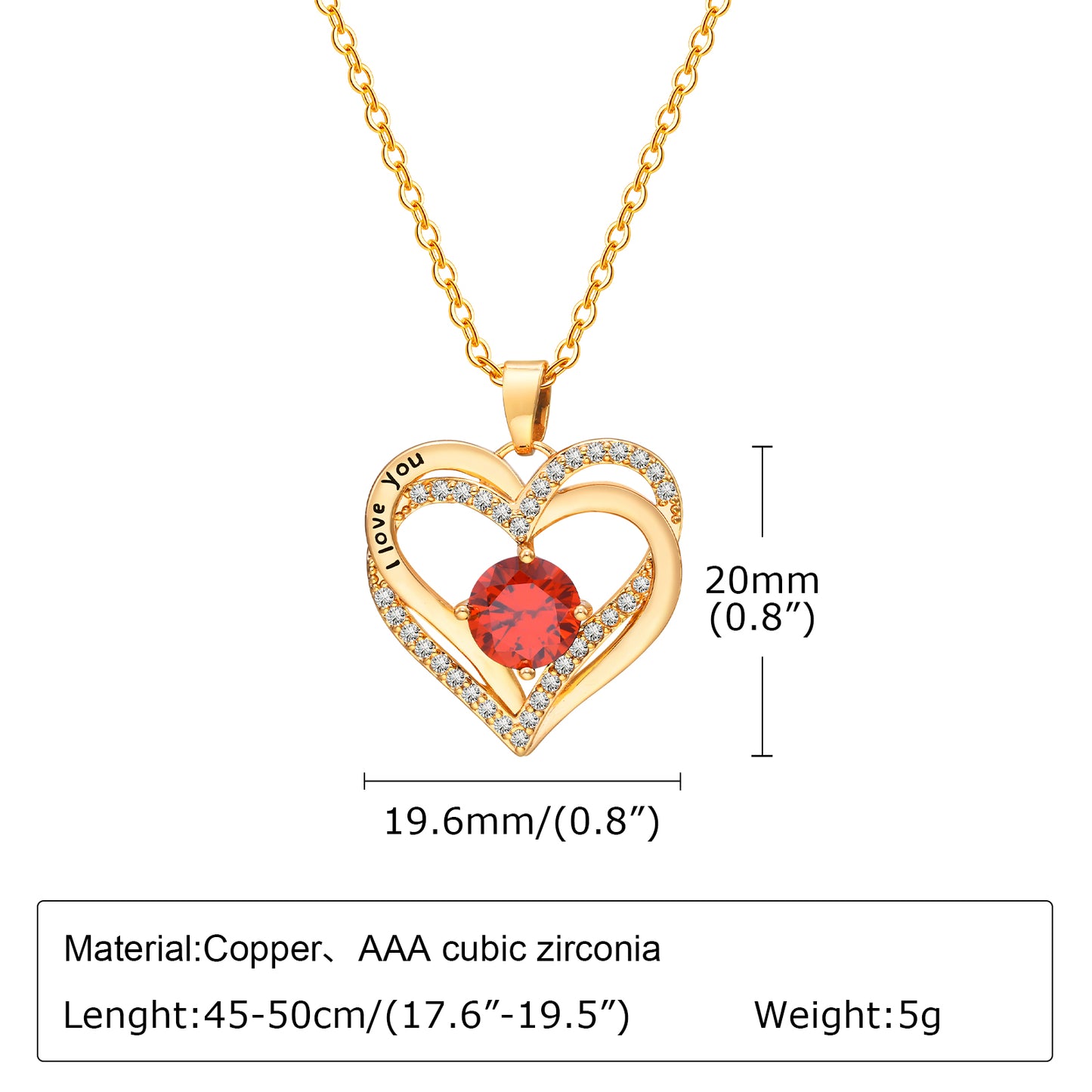 Stainless Steel Copper 18K Gold Plated Elegant Shiny Double Heart Inlay Zircon Pendant Necklace