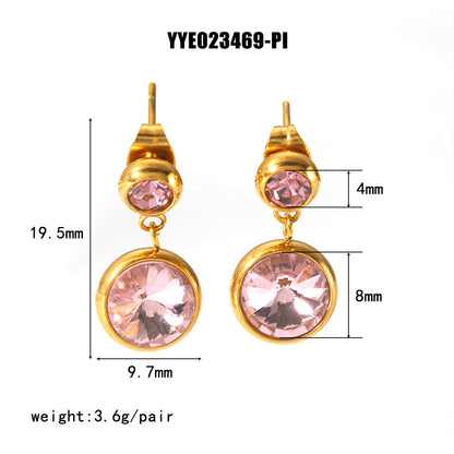 1 Pair IG Style Nordic Style Round Inlay Stainless Steel Rhinestones 18K Gold Plated Drop Earrings