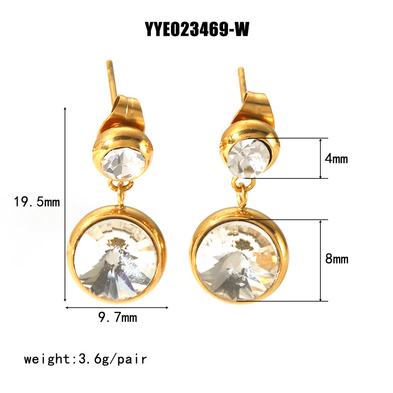 1 Pair IG Style Nordic Style Round Inlay Stainless Steel Rhinestones 18K Gold Plated Drop Earrings