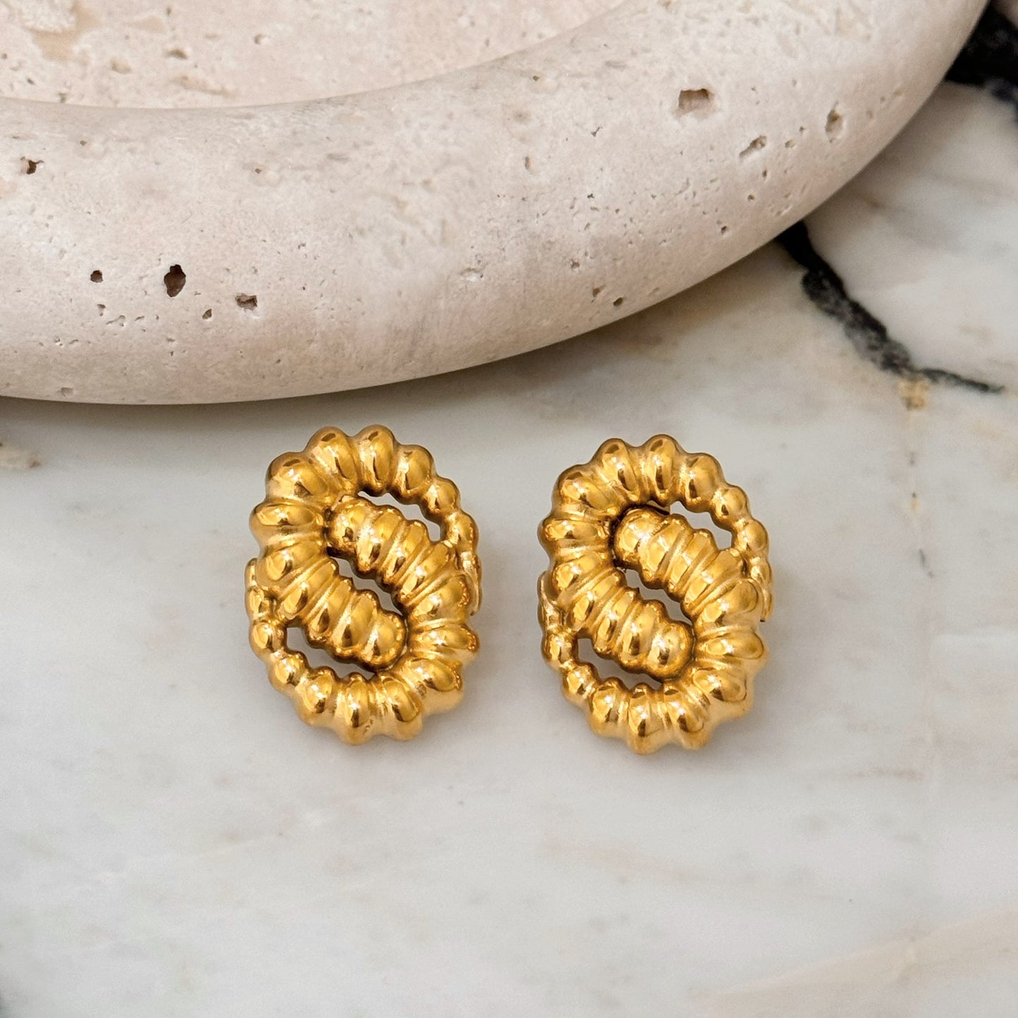 1 Pair Retro Geometric Titanium Steel 18K Gold Plated Earrings