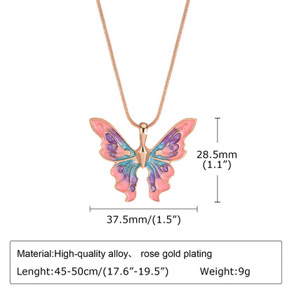 Stainless Steel Copper 18K Gold Plated Pastoral Shiny Butterfly Zircon Pendant Necklace