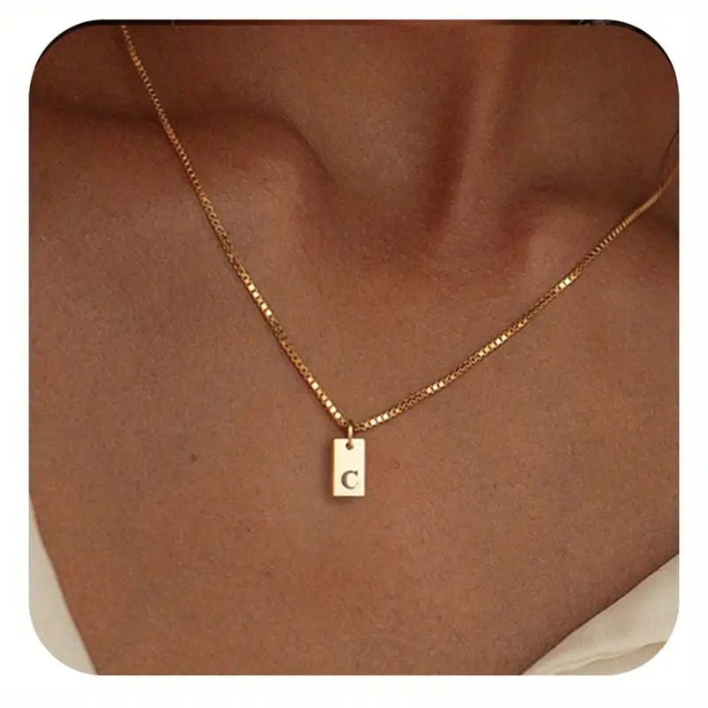 Titanium Steel Simple Style Letter Rectangle Plating Pendant Necklace