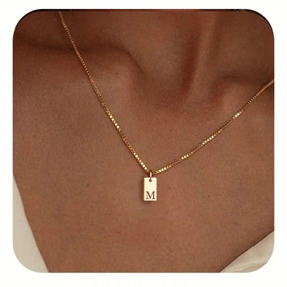 Titanium Steel Simple Style Letter Rectangle Plating Pendant Necklace