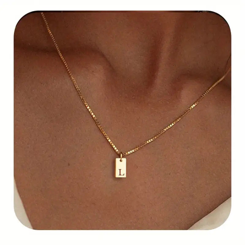 Titanium Steel Simple Style Letter Rectangle Plating Pendant Necklace