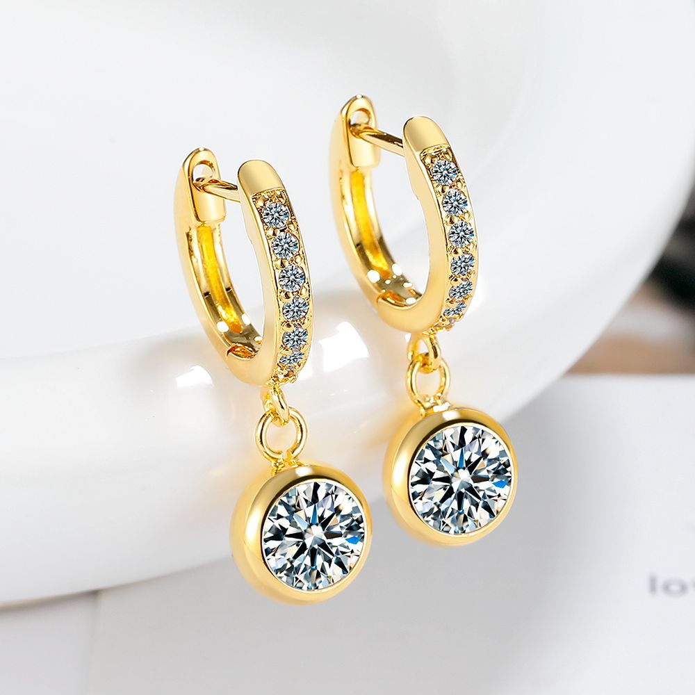 1 Pair Simple Style Shiny Round Inlay Copper Zircon Drop Earrings