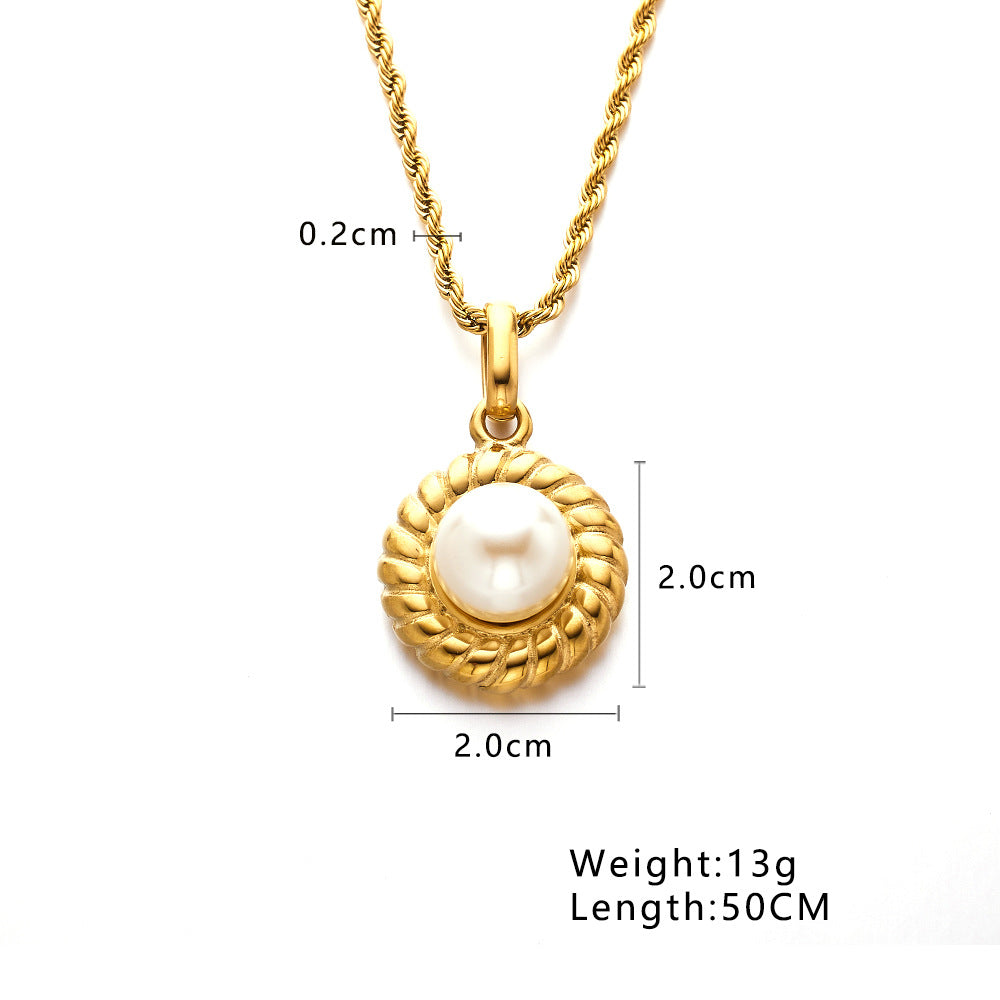 Titanium Steel Simple Style Round Heart Shape Inlay Pearl Zircon Pendant Necklace