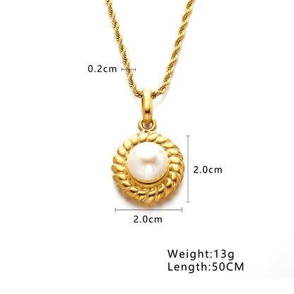 Titanium Steel Simple Style Round Heart Shape Inlay Pearl Zircon Pendant Necklace