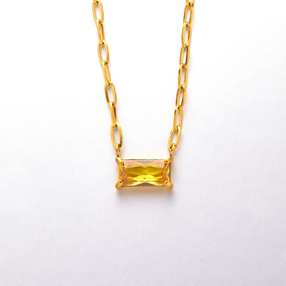 Titanium Steel IG Style Simple Style Rectangle Inlay Zircon Necklace