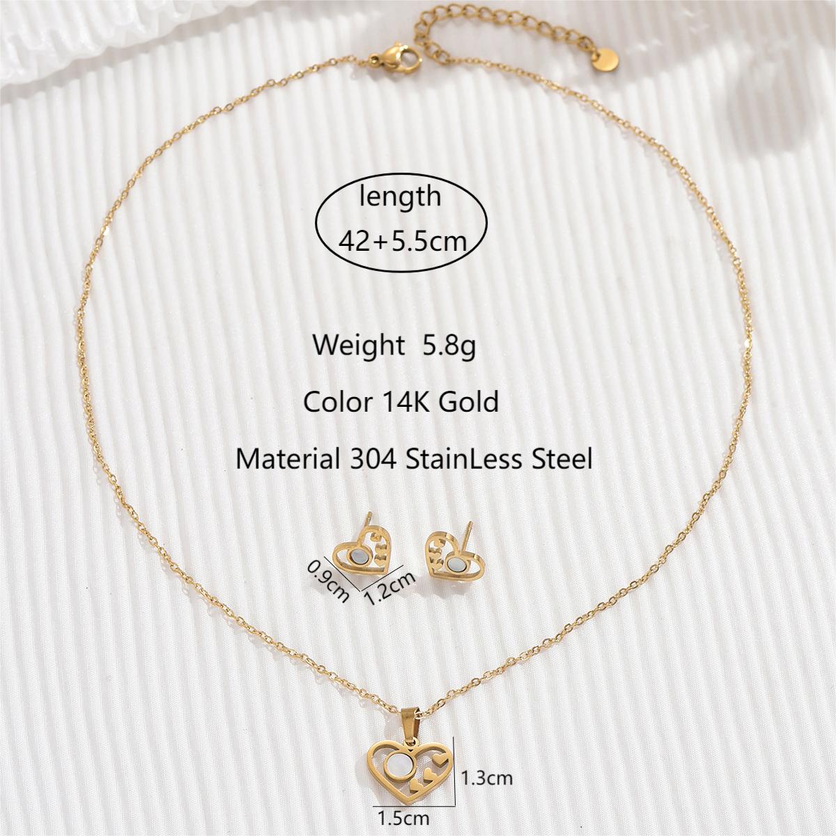 Stainless Steel Shell 14K Gold Plated Elegant Heart Shape Inlay Shell Jewelry Set