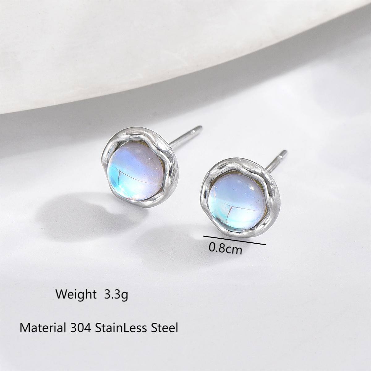 1 Pair IG Style Elegant Simple Style Round Inlay Stainless Steel Moonstone 14K Gold Plated Ear Studs