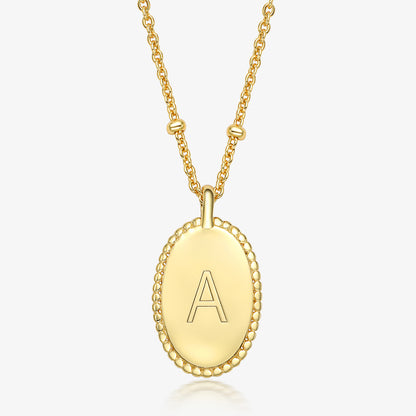 Sterling Silver Gold Plated Simple Style Roman Style British Style Letter Oval Pendant Necklace