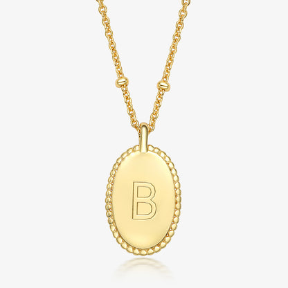 Sterling Silver Gold Plated Simple Style Roman Style British Style Letter Oval Pendant Necklace