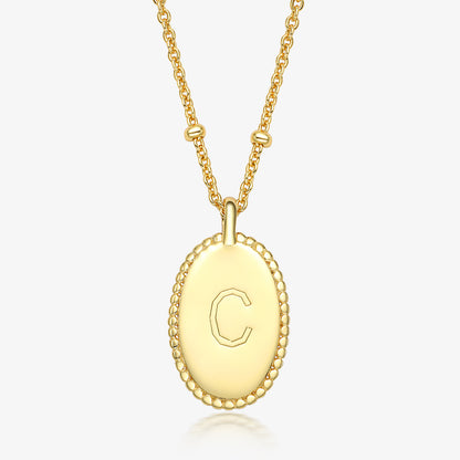 Sterling Silver Gold Plated Simple Style Roman Style British Style Letter Oval Pendant Necklace