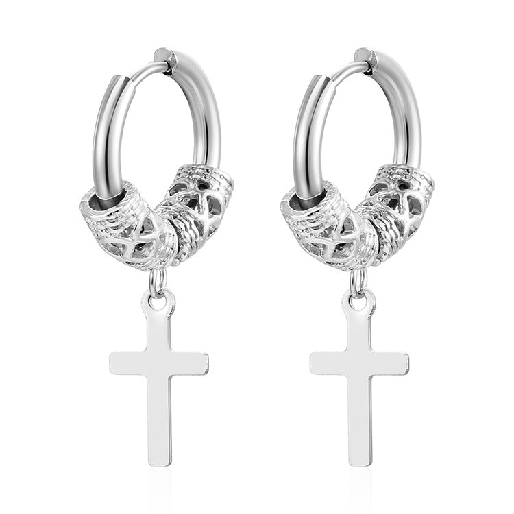 1 Pair Punk Cross Plating Stainless Steel Drop Earrings