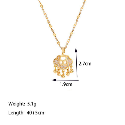 Titanium Steel 18K Gold Plated Simple Style Lock Polishing Inlay Artificial Rhinestones Pendant Necklace