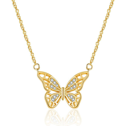 Copper Simple Style Butterfly Diamond Pendant Necklace