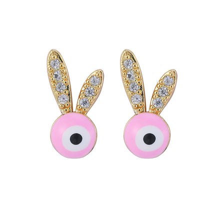 1 Pair Cute Eye Inlay Copper Zircon Earrings