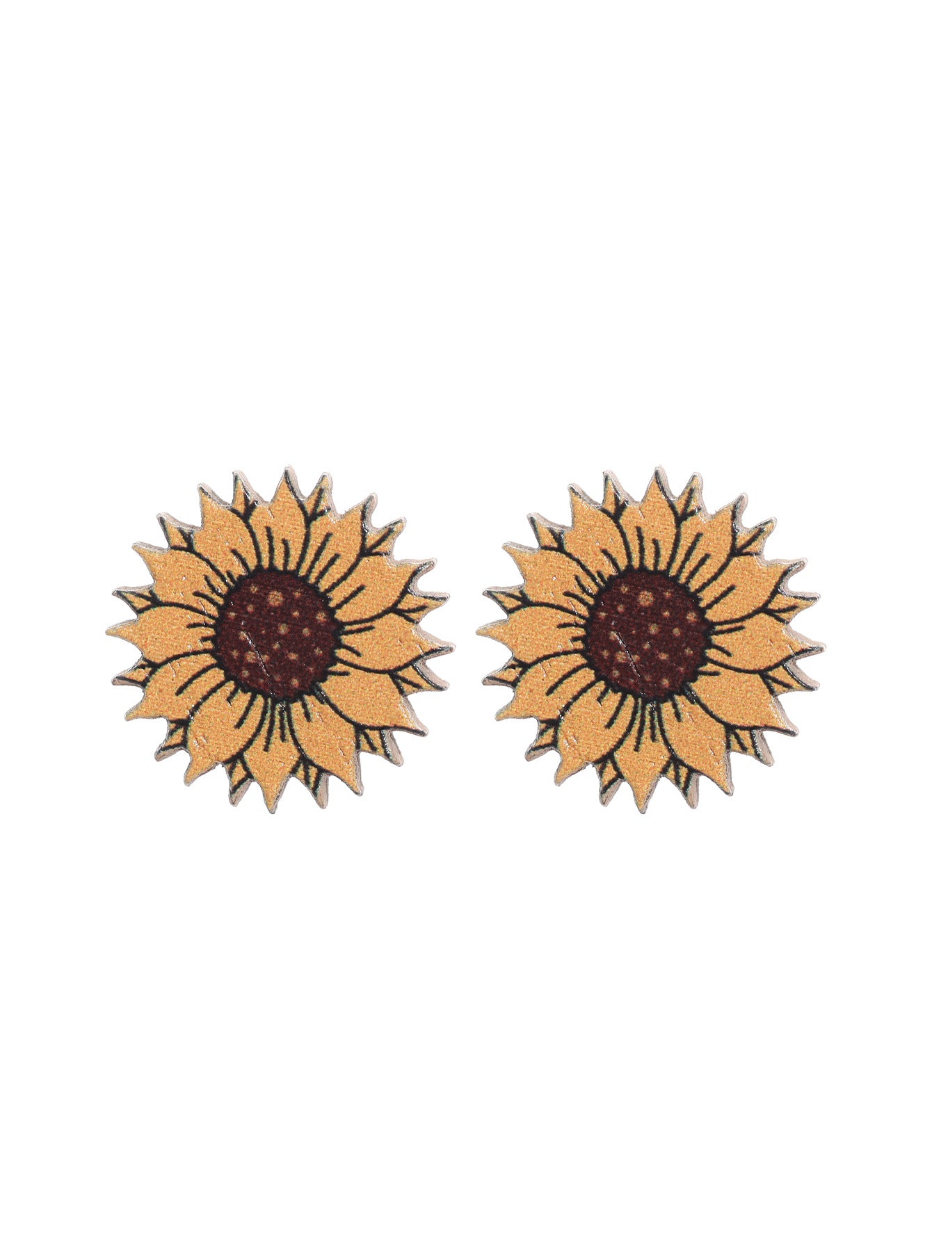 1 Pair Pastoral Sunflower Flower Wood Ear Studs