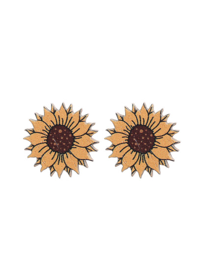 1 Pair Pastoral Sunflower Flower Wood Ear Studs