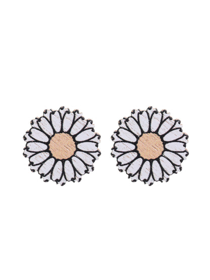 1 Pair Pastoral Sunflower Flower Wood Ear Studs