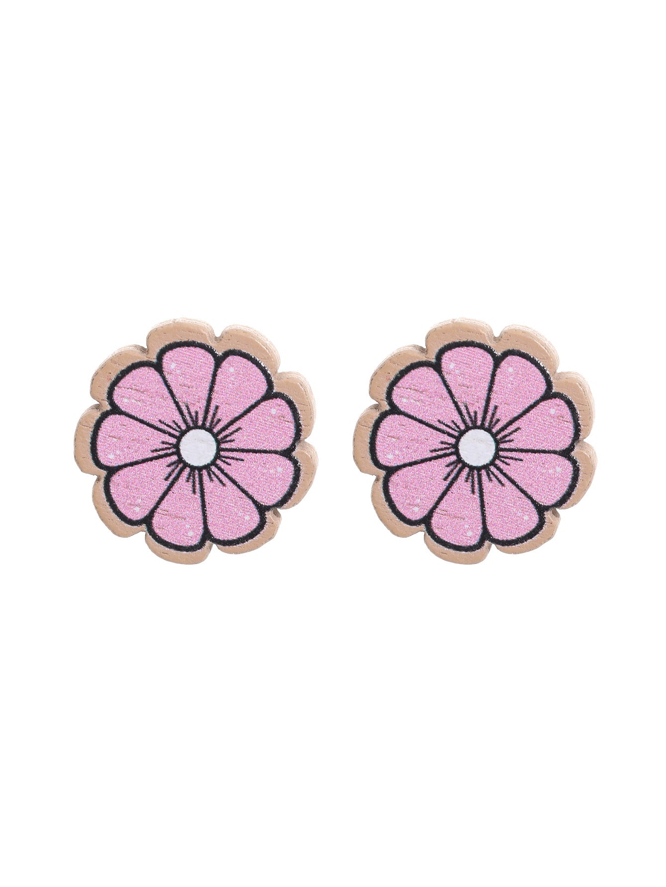 1 Pair Pastoral Sunflower Flower Wood Ear Studs