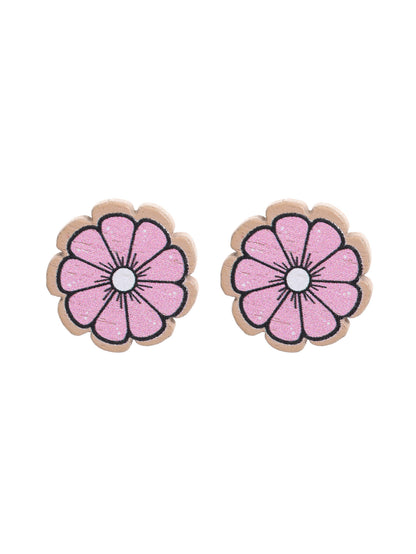 1 Pair Pastoral Sunflower Flower Wood Ear Studs