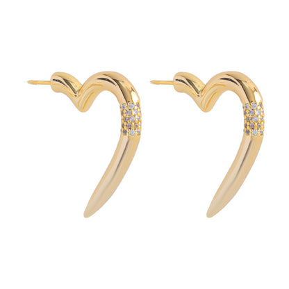 1 Pair Simple Style Heart Shape Plating Inlay Copper Rhinestones 18K Gold Plated Ear Studs