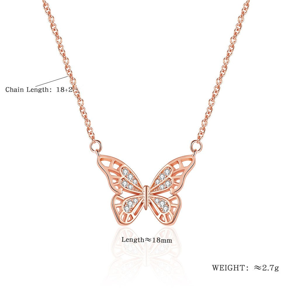 Copper Simple Style Butterfly Diamond Pendant Necklace