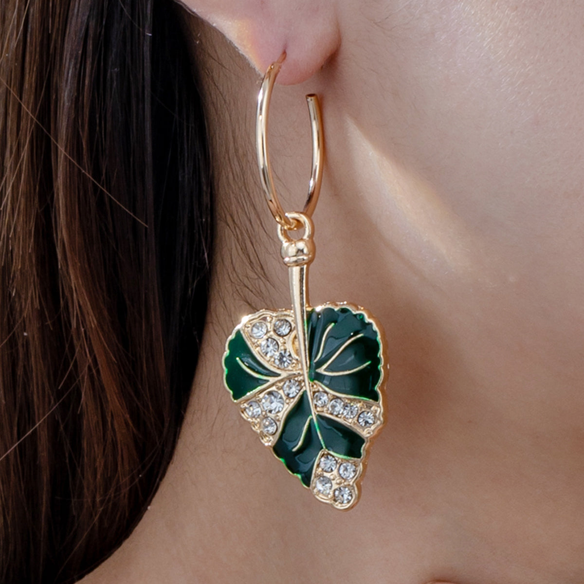 1 Pair IG Style Casual Simple Style Leaves Enamel Inlay Alloy Rhinestones Drop Earrings