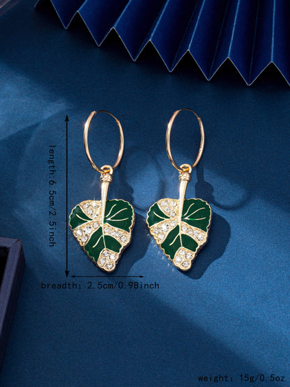 1 Pair IG Style Casual Simple Style Leaves Enamel Inlay Alloy Rhinestones Drop Earrings