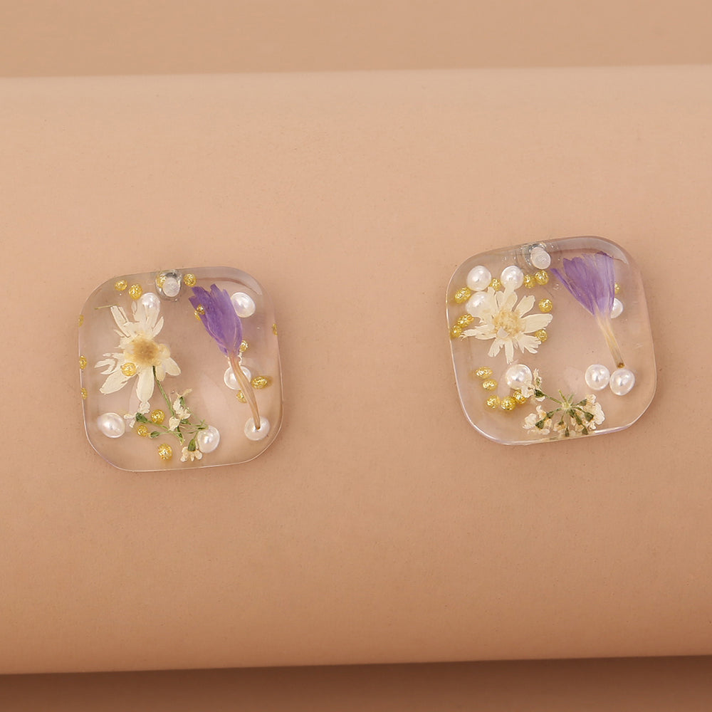 1 Pair Cute Vacation Beach Square Flower Resin Drop Earrings Ear Studs