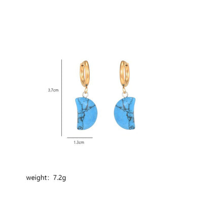 1 Pair Classical Exaggerated Simple Style Moon Polishing Stainless Steel Natural Stone 18K Gold Plated Drop Earrings