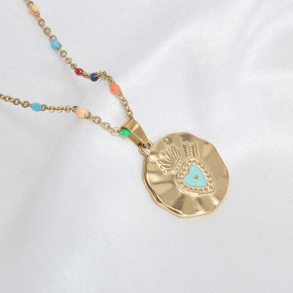 Stainless Steel 18K Gold Plated Gold Plated Vacation Beach Geometric Enamel Plating Pendant Necklace