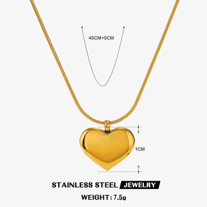 Stainless Steel 18K Gold Plated Simple Style Heart Shape Pendant Necklace