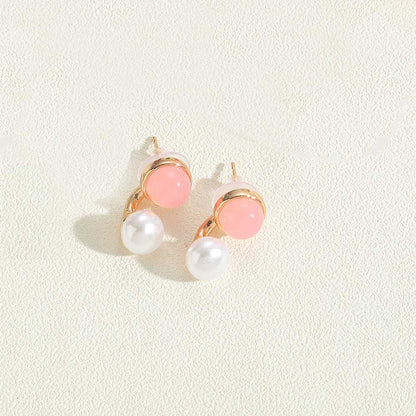 1 Pair Vintage Style Simple Style Commute Round Flower Inlay Copper Acrylic Pearl 14K Gold Plated Ear Studs