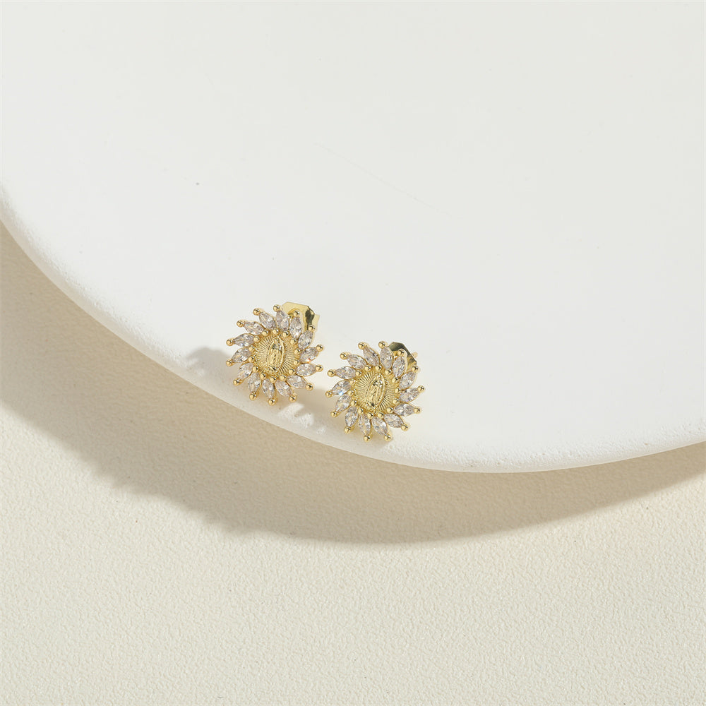 1 Pair Vintage Style Simple Style Commute Human Flower Inlay Copper Zircon 14K Gold Plated Ear Studs