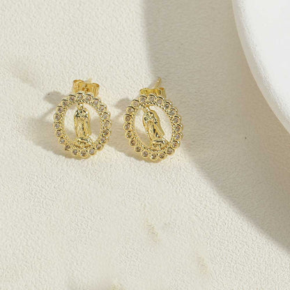 1 Pair Vintage Style Simple Style Commute Human Flower Inlay Copper Zircon 14K Gold Plated Ear Studs